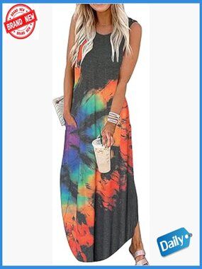 Maxi Dress Casual Sleeveless Sundress with Pockets Beach Long Dress